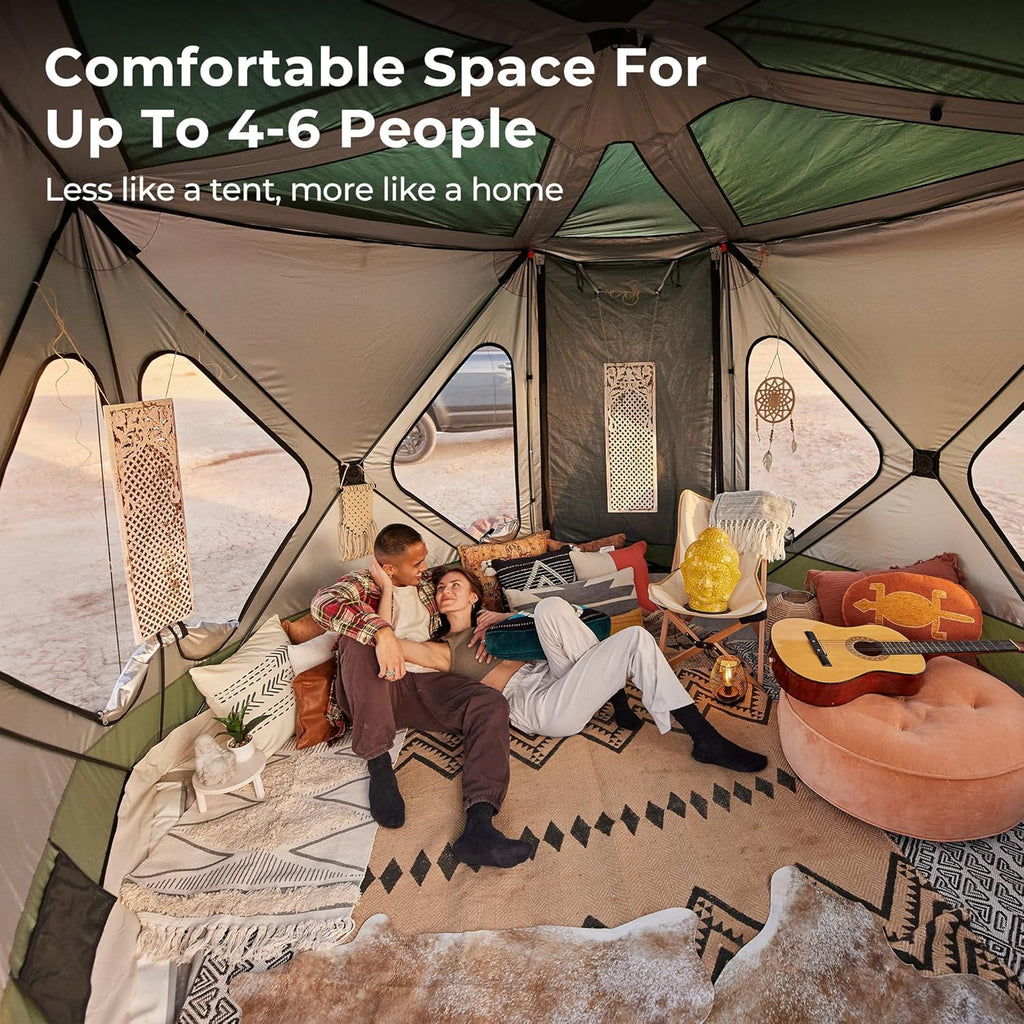 Space Camping Tent XL, 4-6 Person, Waterproof Pop Up Hub Tent with Rainfly Z642