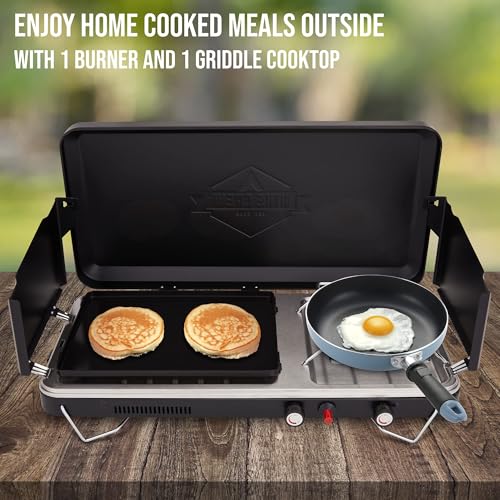 2-in-1 Gas Camping Stove and Griddle, Portable Propane Burner with Igniter G2670
