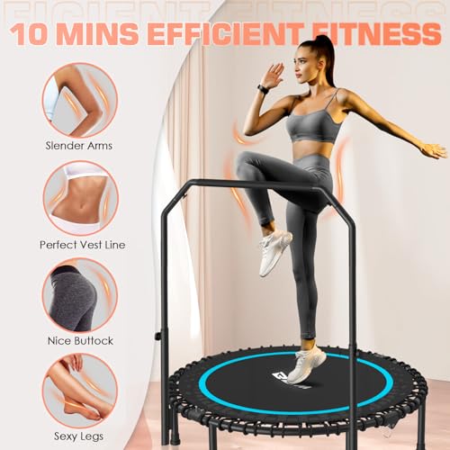 Foldable Mini Trampoline with Adjustable Foam Handle for Indoor Workout M8038