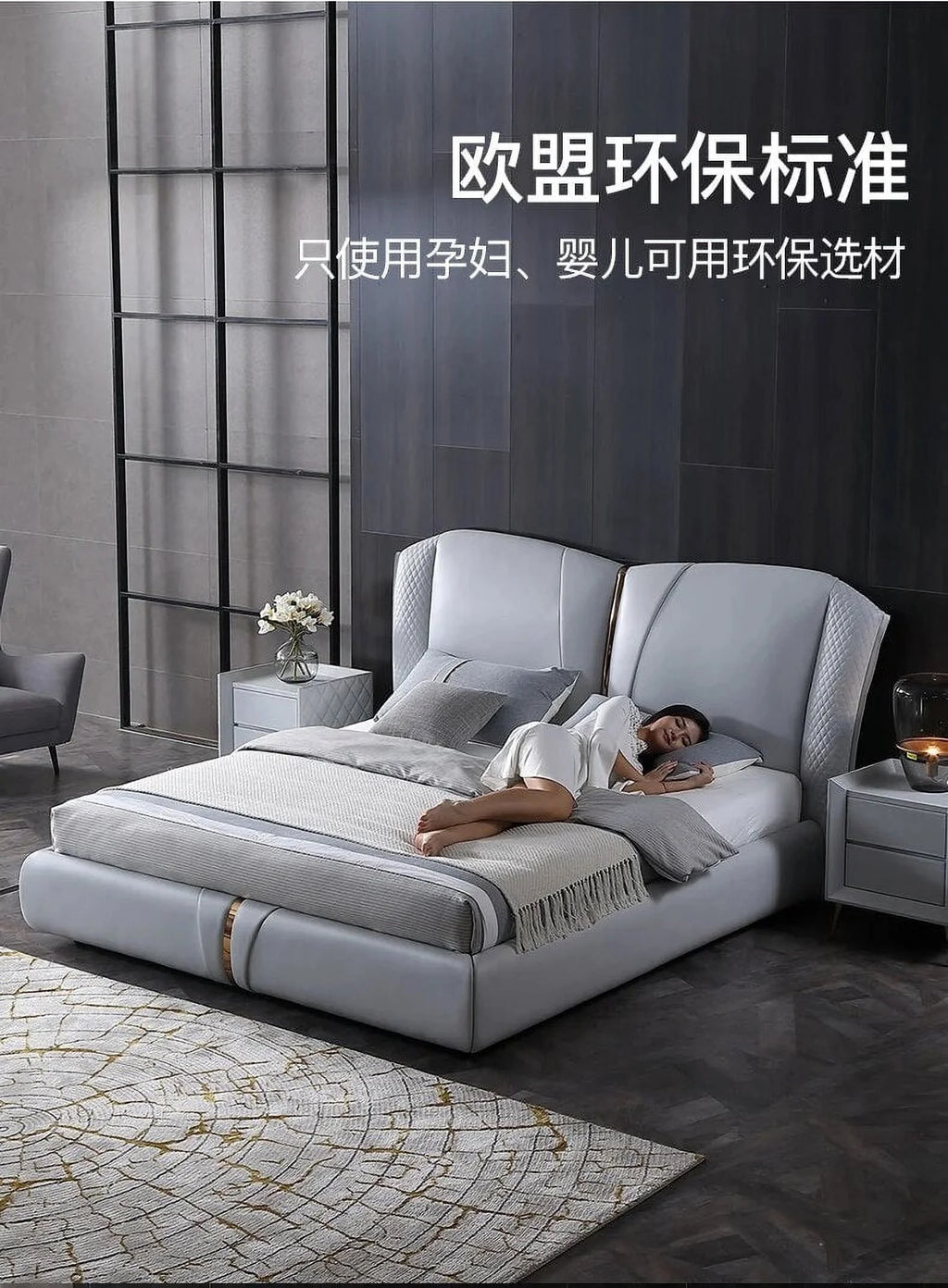 Soft cow leather bed for bedroom I18160