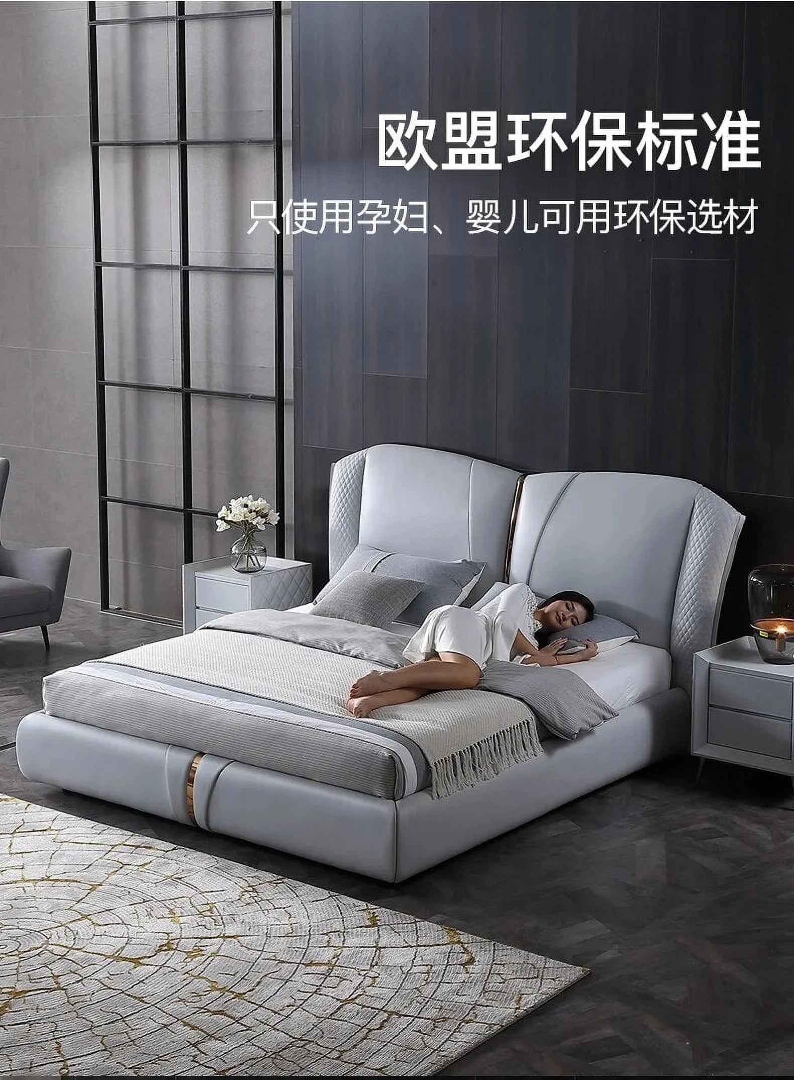 Soft cow leather bed for bedroom I18160