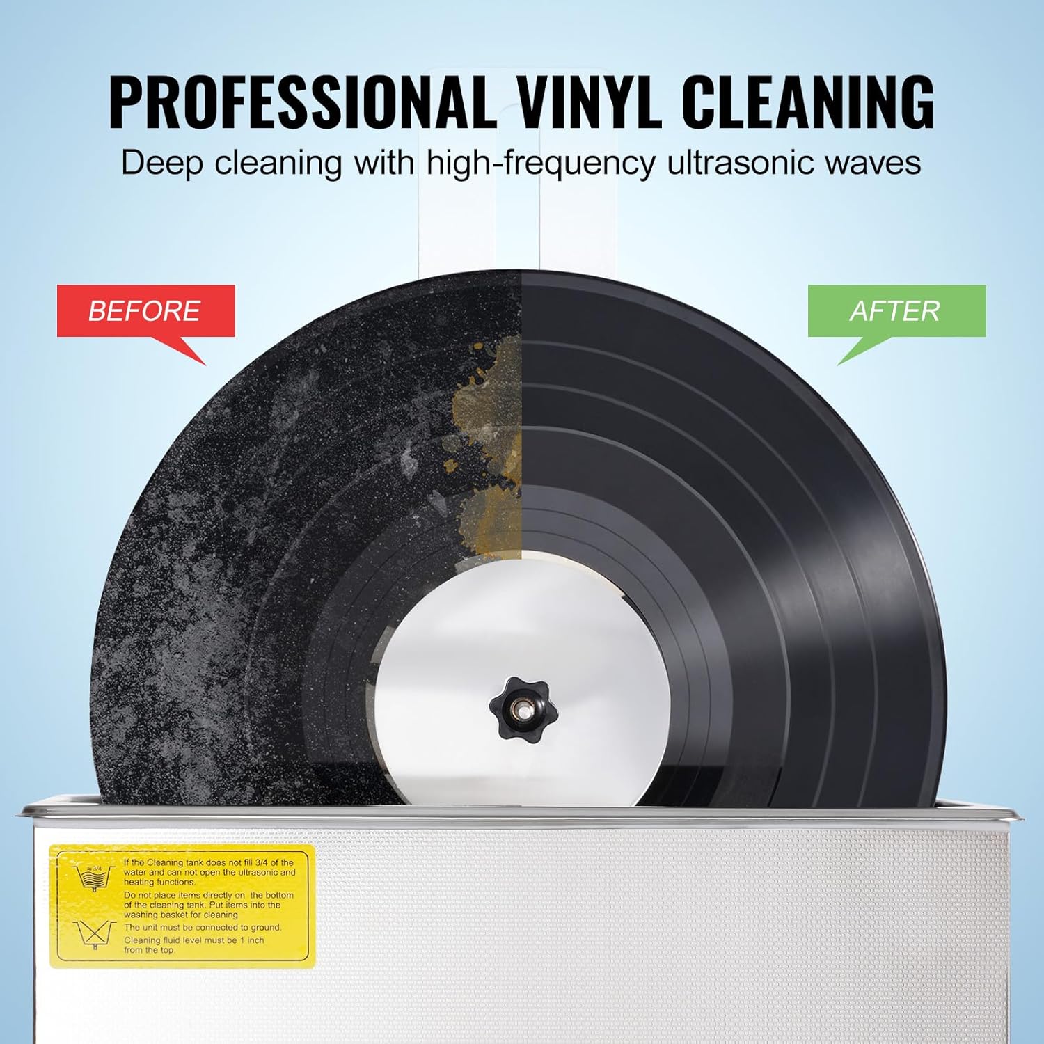 Ultrasonic Vinyl Record Cleaner, 6L, 180W with Drying Rack I690454