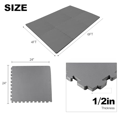 1" Thick EVA Interlocking Foam Gym Flooring Mat, 6 Tiles, Black M5857