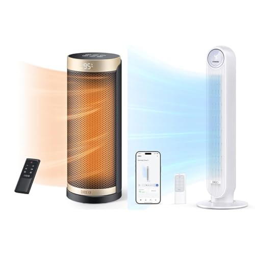 Dreo Space Heater, Portable Electric Heaters for Indoor Use, 70° Oscillation, 12H Timer & Tower Fan with Remote, 90° Oscillating Bladeless Fan, 42 Inch, Quiet with 6 Speeds