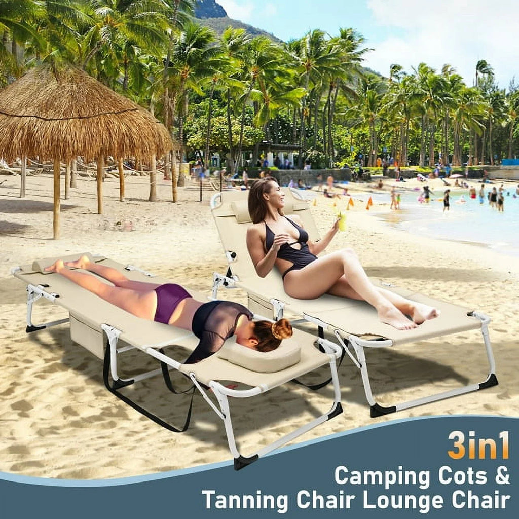 Heavy Duty Tanning Chair with Face & Arm Holes, Adjustable 5-Position Folding Chaise Lounge F5608