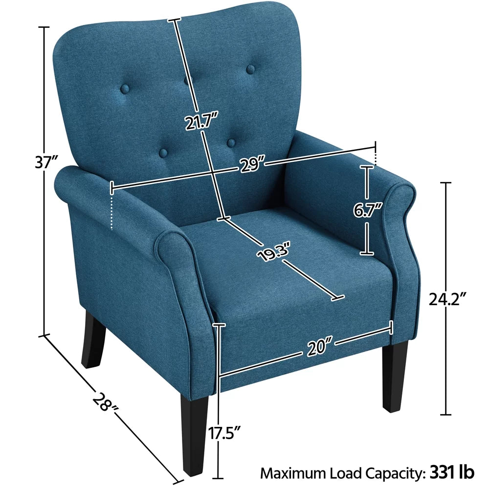 Navy Blue Upholstered Accent Chair with Wooden Legs J54515