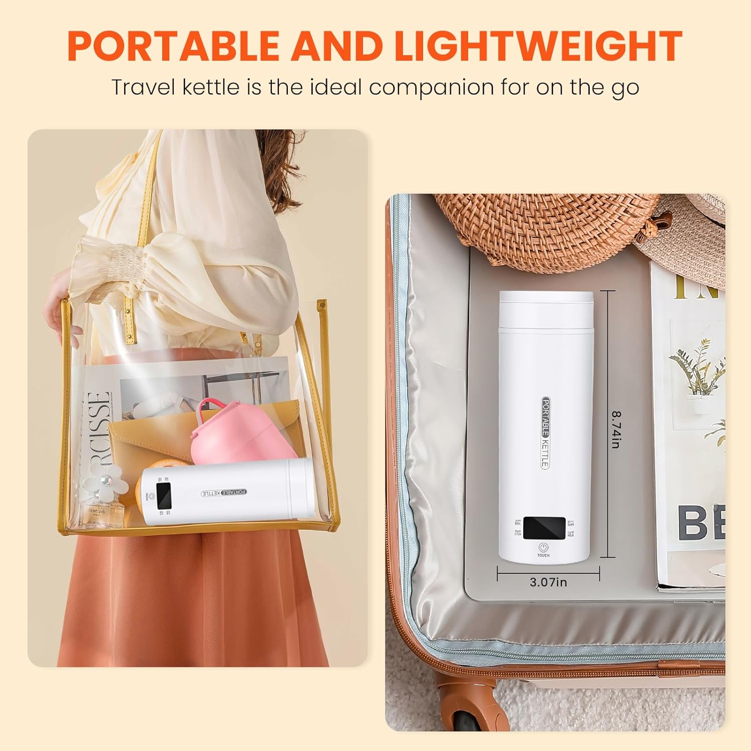Portable Electric Kettle, 17oz, Stainless Steel, 4 Temperature Settings G959713