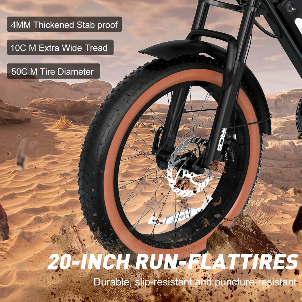 Electric Bike for Adults, 48V 15Ah Removable Battery, 20" Fat Tire Mountain Bicycle H86130