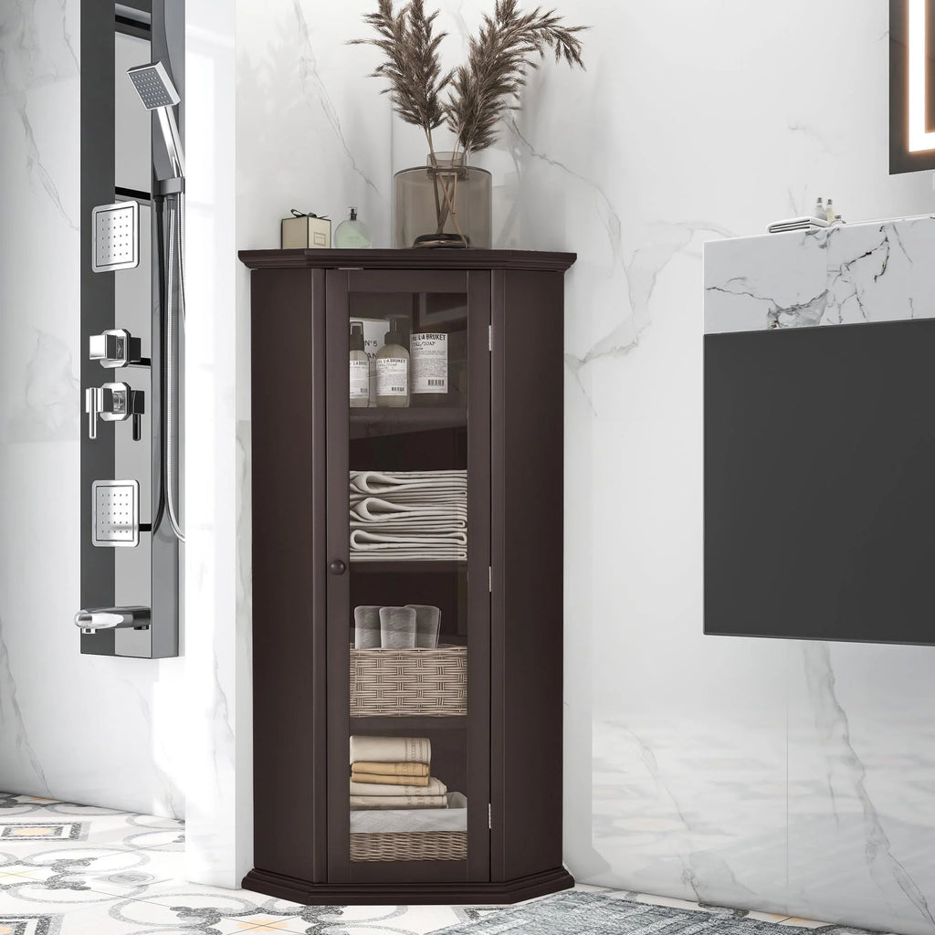 Corner Bathroom Cabinet with Glass Door, MDF Painted Finish Q939