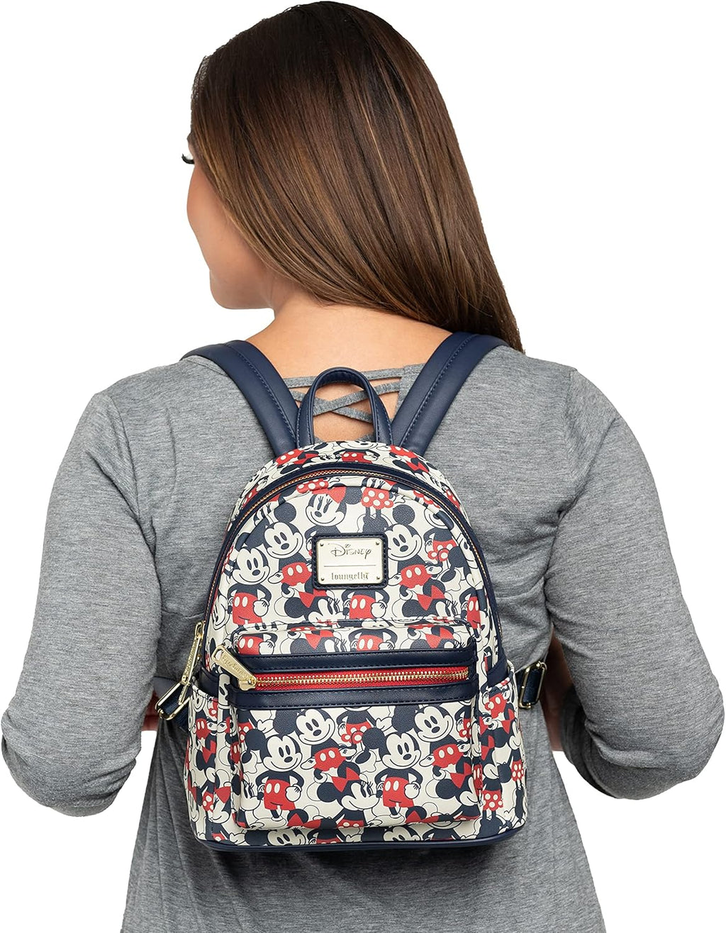 Disney Mickey Minnie Mouse Mini Backpack Handbag Red Navy O695