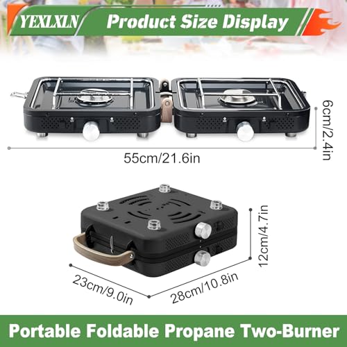 Foldable 2-Burner Propane Camping Stove with Griddle and Carrying Bag E286492