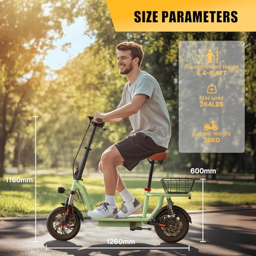 Electric Scooter with Seat, Long Range, Adjustable Handlebar, Dual Suspension J439