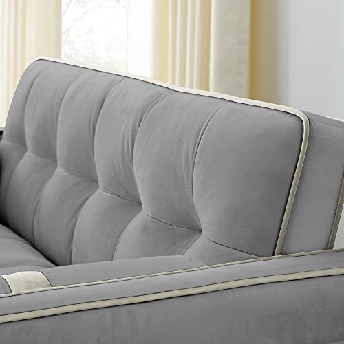Tufted Velvet Convertible Loveseat Sofa Bed with Pull-Out Bed, Grey G7541
