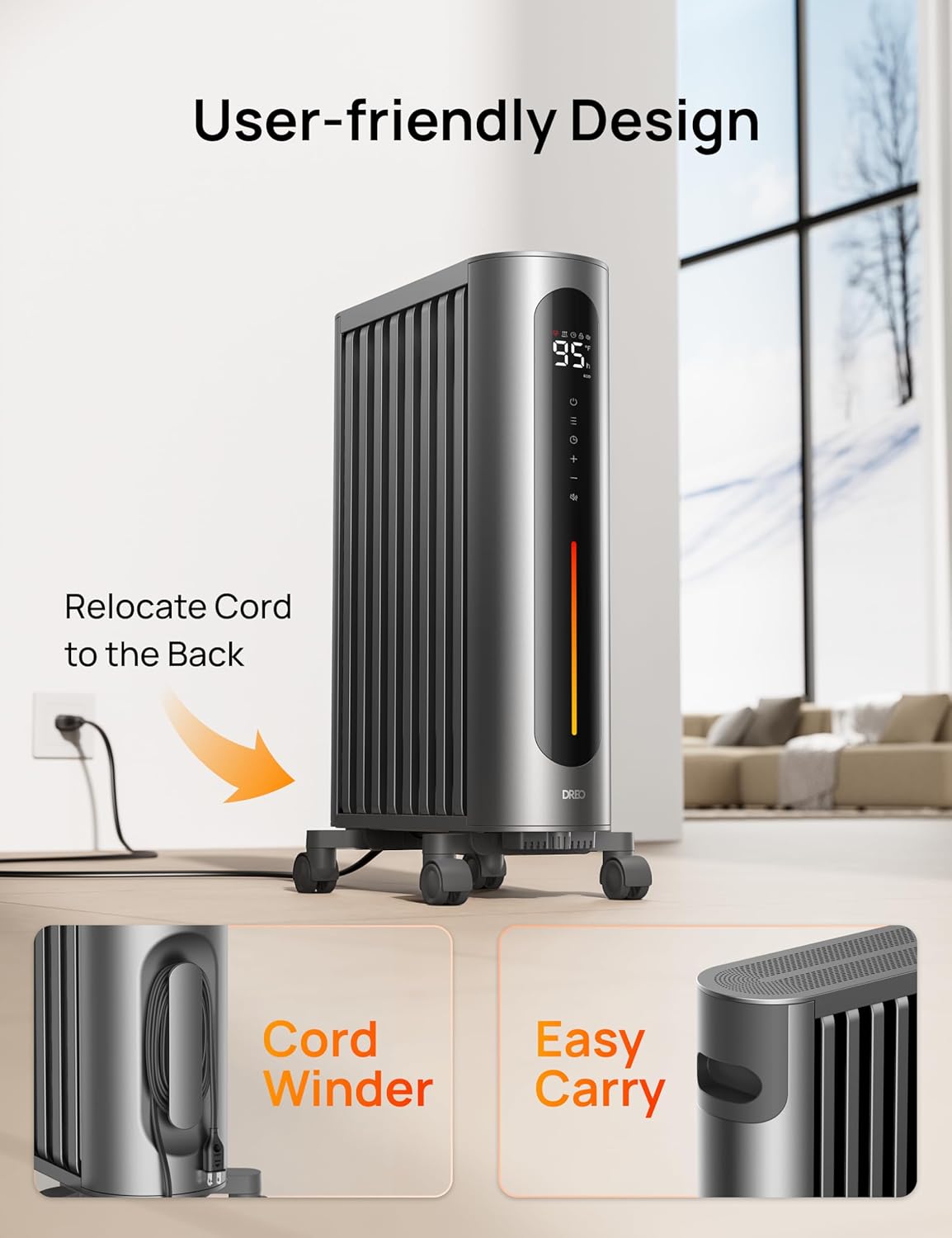 Oil Filled Radiator Heater, 1500W with Remote Control, 3 Modes, 24-Hour Timer, Child Lock, Indoor Use P1196