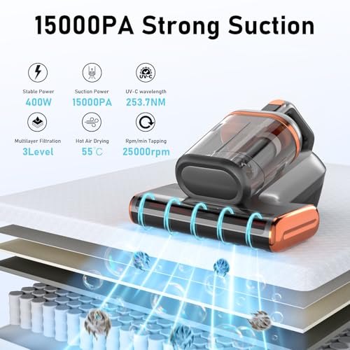 Mattress Vacuum Cleaner with 15Kpa Suction, UV and Ultrasonic for Sofa and Bed S5779