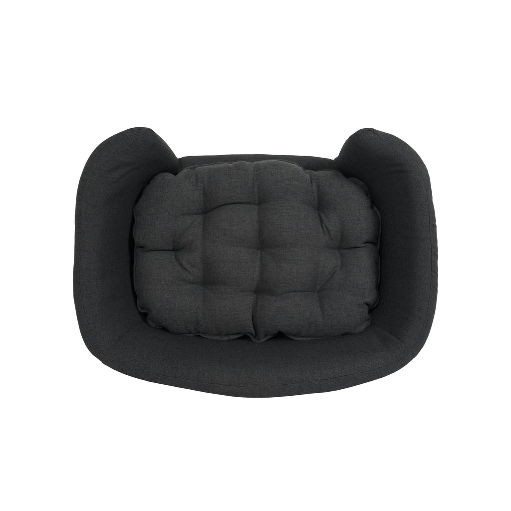 Mid Century Small Plush Pet Bed, Dark Gray and Natural I958