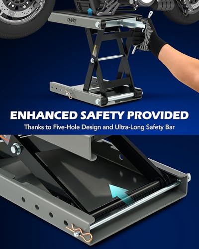 Motorcycle Scissor Lift Jack, 1100 lb Capacity, Wide Deck with T Handle, for ATV Dirt Bike Cruiser V607