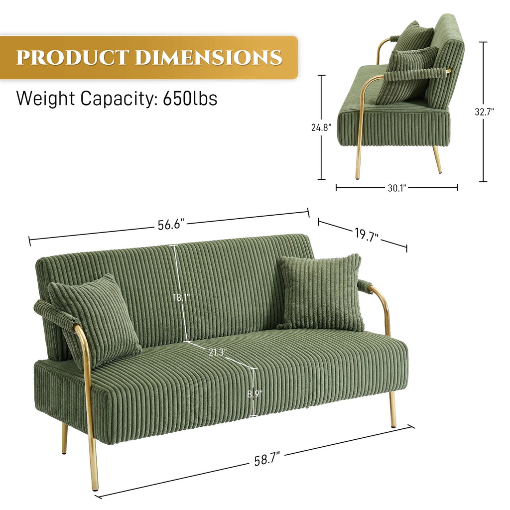 Tufted Velvet Futon Sofa Bed with 2 Pillows, 3 Adjustable Backrest Angles P745163