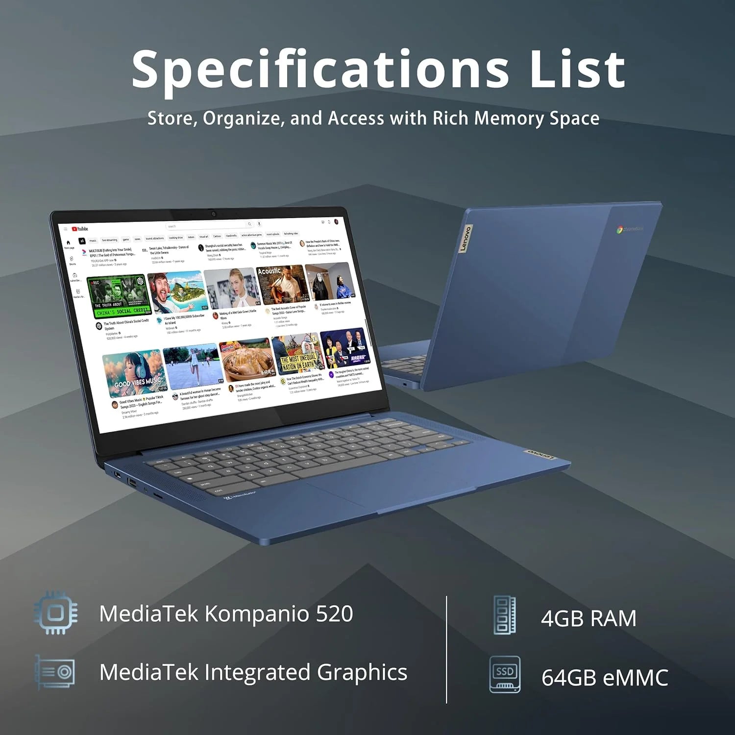 14" FHD IPS Touchscreen Chromebook, 4GB RAM, 64GB eMMC, WiFi 6 H628