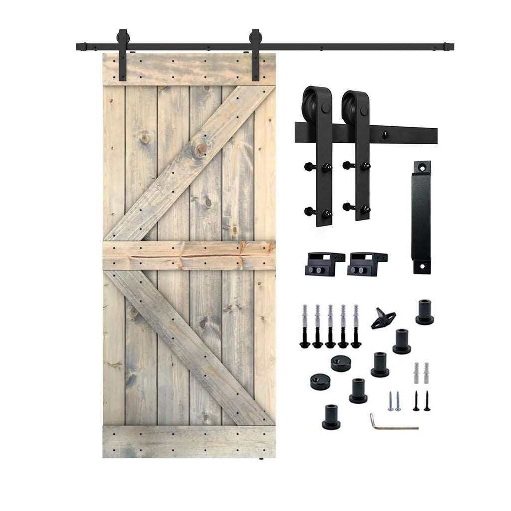 Barn Door With Solid Knotty Pine Paneled Wood and Hardware Kit DIY Grey Cashmere 36X84 N606