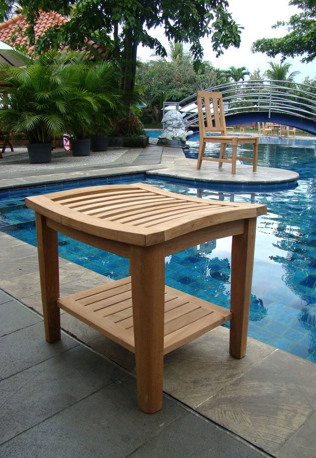 Teak Wood Shower Stool Bench with Shelf A5454