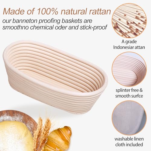 Bread Proofing Basket Set, 10 Inch Oval Rattan, Sourdough Baking Supplies B817