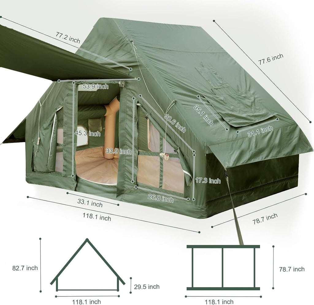 Inflatable Camping Tent with Pump, Stove Jack, 4-6 Person, Waterproof B654
