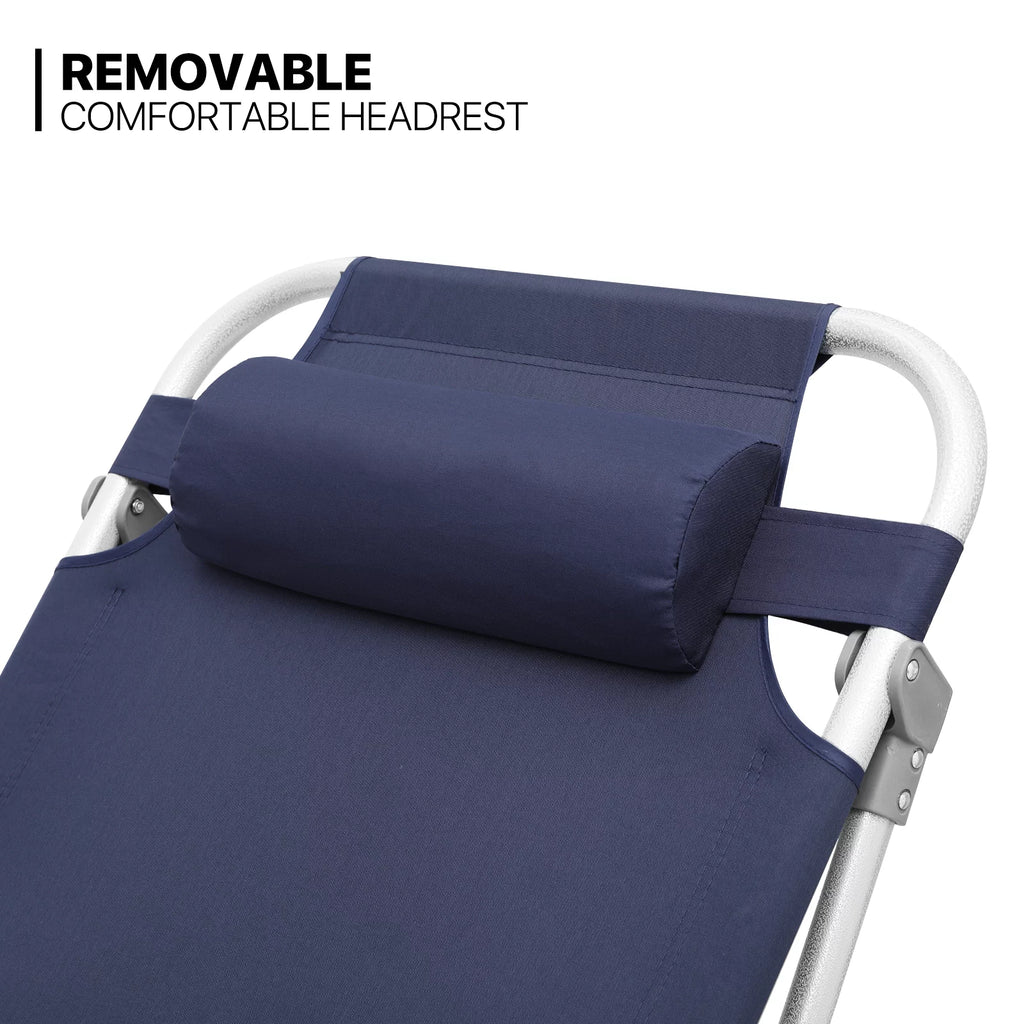 Portable Folding Bed Reclining Lounger Camping Cot with Pillow and Carry Bag I549492