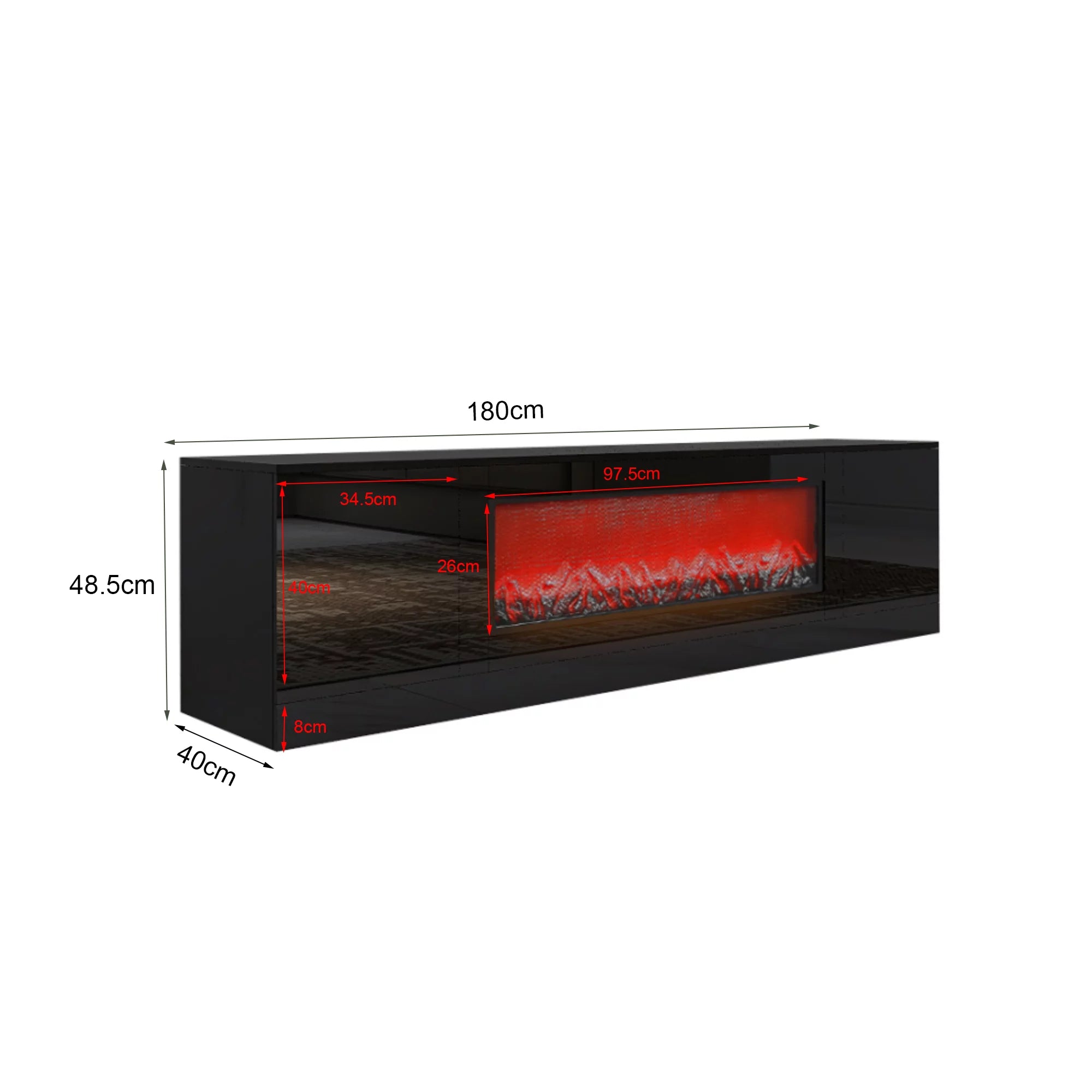 Electric Fireplace TV Stand with Wood Texture, High Glossy Finish Y488