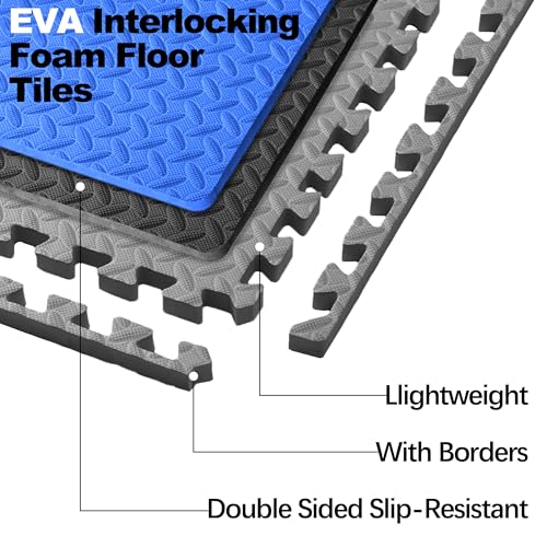 1" Thick EVA Interlocking Foam Gym Flooring Mat, 6 Tiles, Black M5857