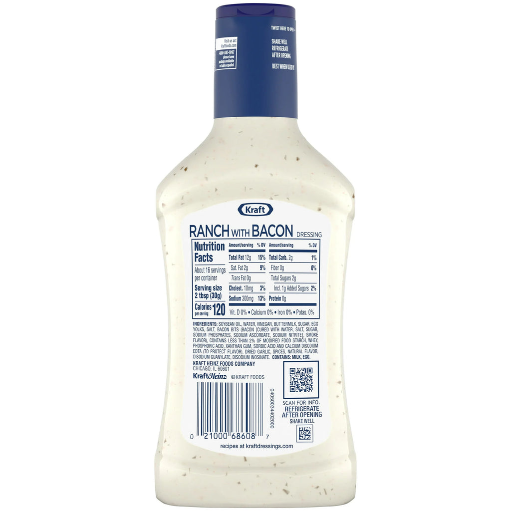 Ranch Salad Dressing with Bacon, 16 fl oz, 2-Pack T758