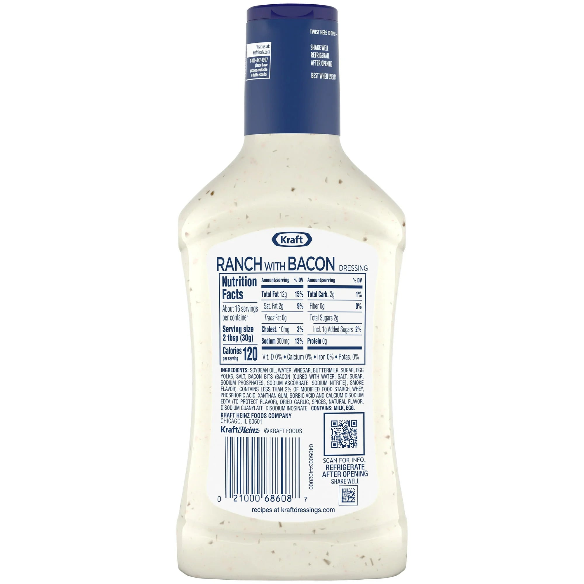 Ranch Salad Dressing with Bacon, 16 fl oz, 2-Pack T758