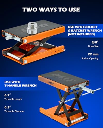 Motorcycle Scissor Lift Jack, 1100 lb Capacity, Wide Deck with T Handle, for ATV Dirt Bike Cruiser V607