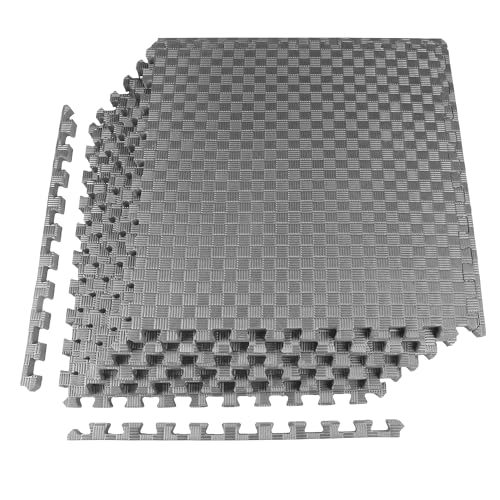 Puzzle Exercise Gym Flooring Mat, 1" Thick EVA Interlocking Foam Tiles Workout Mat for Home Gym, Fitness Equipment, MMA, Gymnastics, 6 Tiles Shock-Absorbing Exercise Mat, Black (24 Sq Ft)