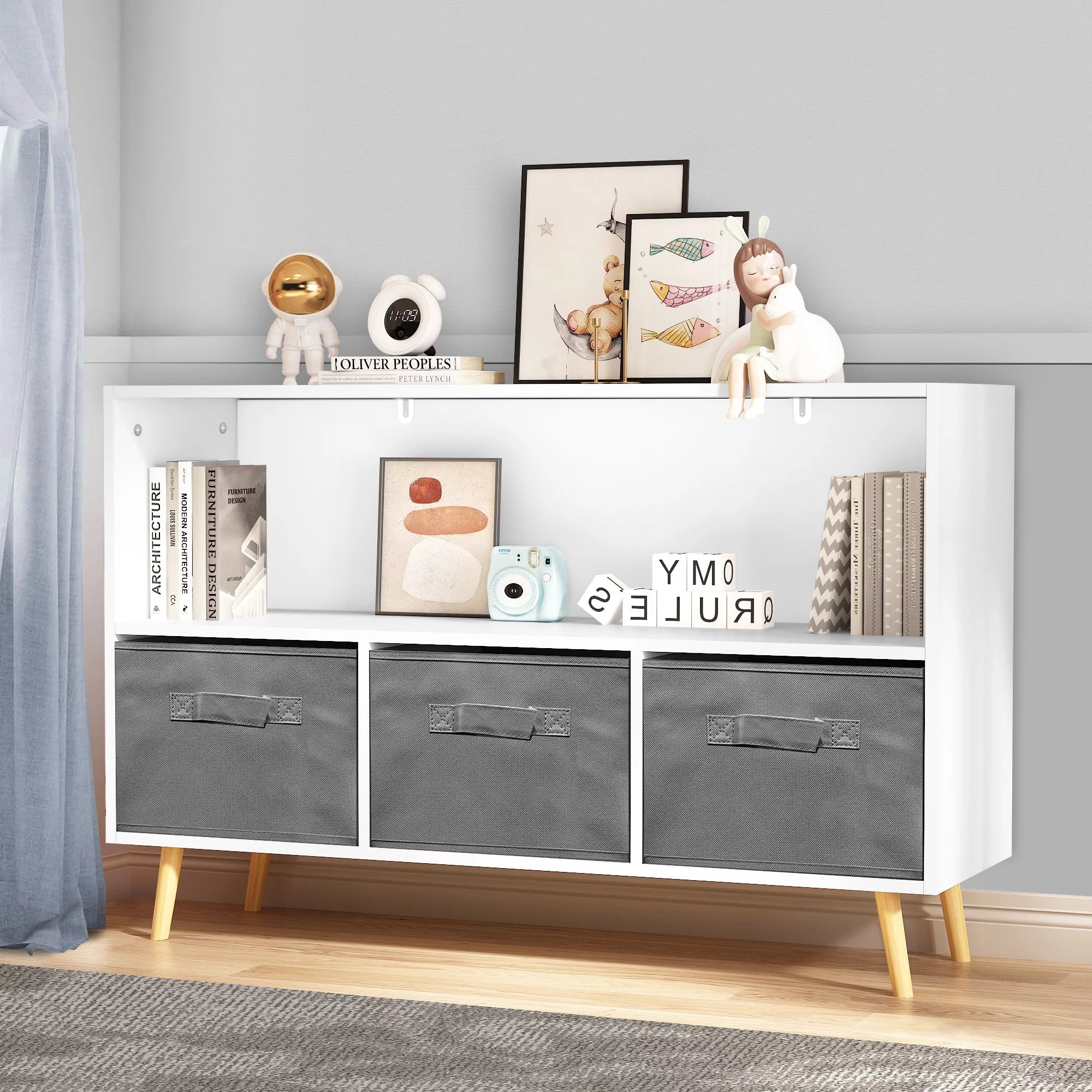 Kids Toy Storage Cabinet with Collapsible Fabric Drawers X806