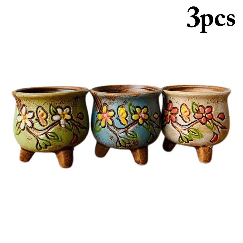 Ceramic Plant Pots with Legs, 3-Piece Set for Succulents M39611