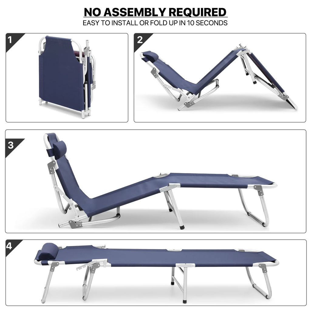 Portable Folding Bed Reclining Lounger Camping Cot with Pillow and Carry Bag I549492