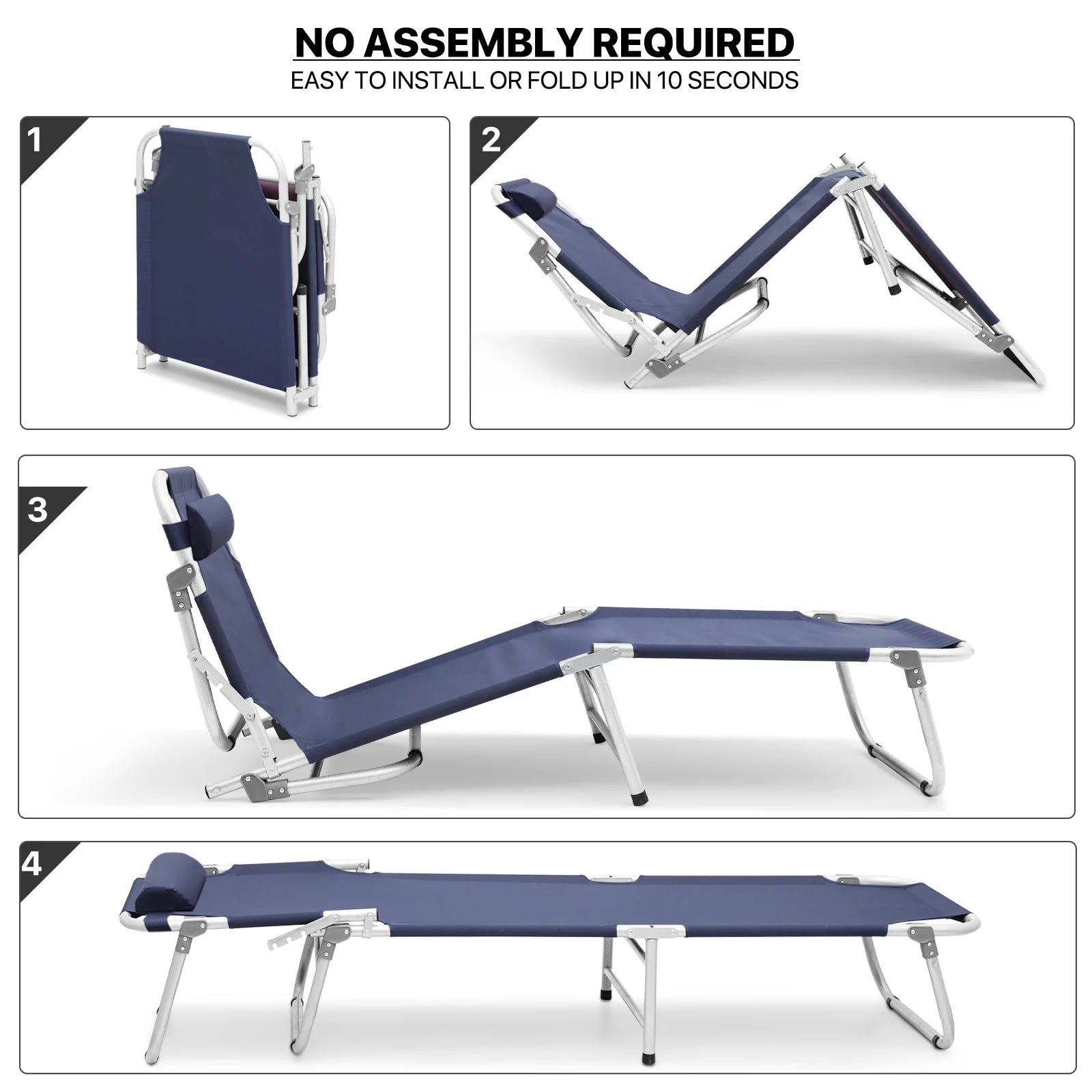 Portable Folding Bed Reclining Lounger Camping Cot with Pillow and Carry Bag I549492