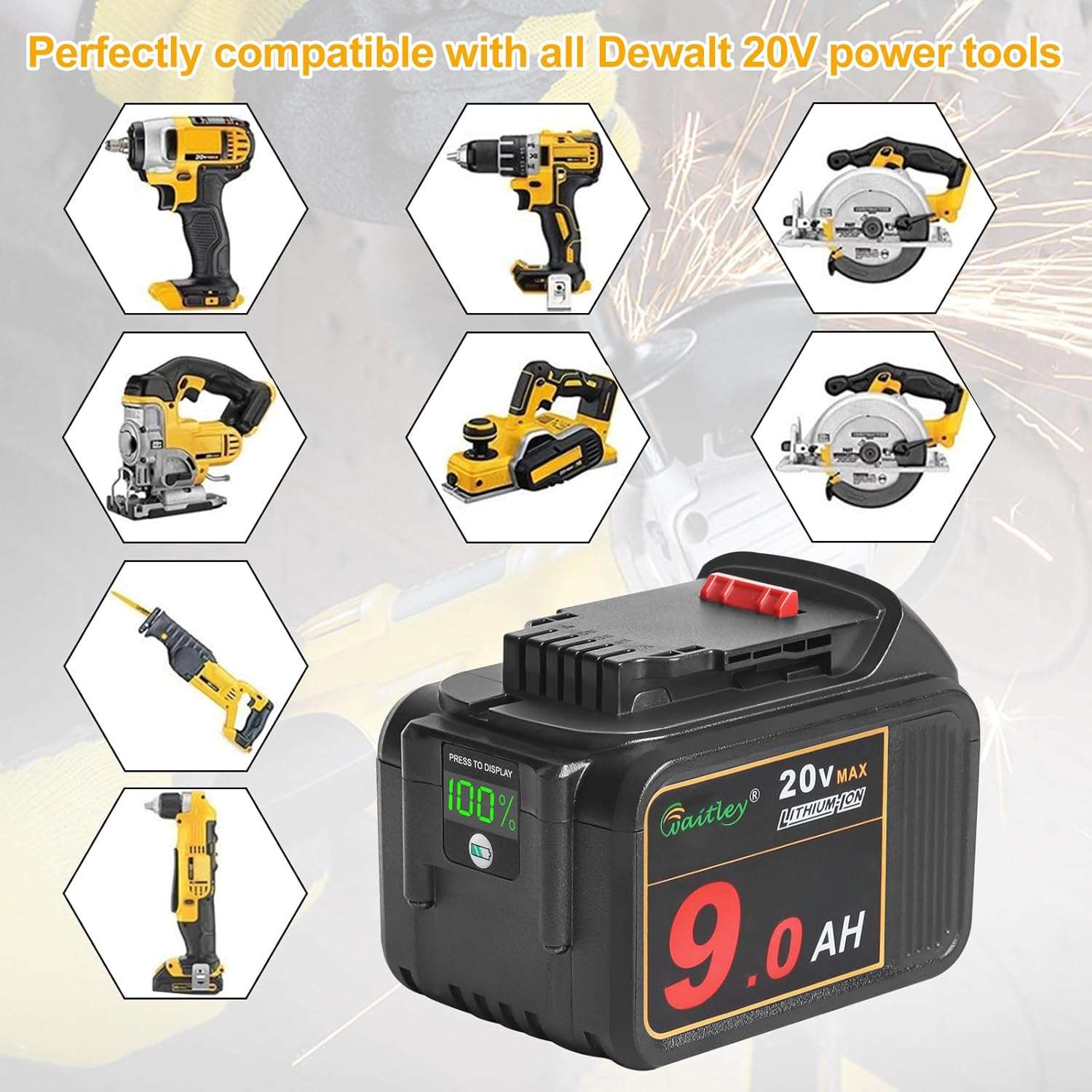 2 Pack 20V 9.0Ah Replacement Battery with LED Indicator for Cordless Power Tools C11472