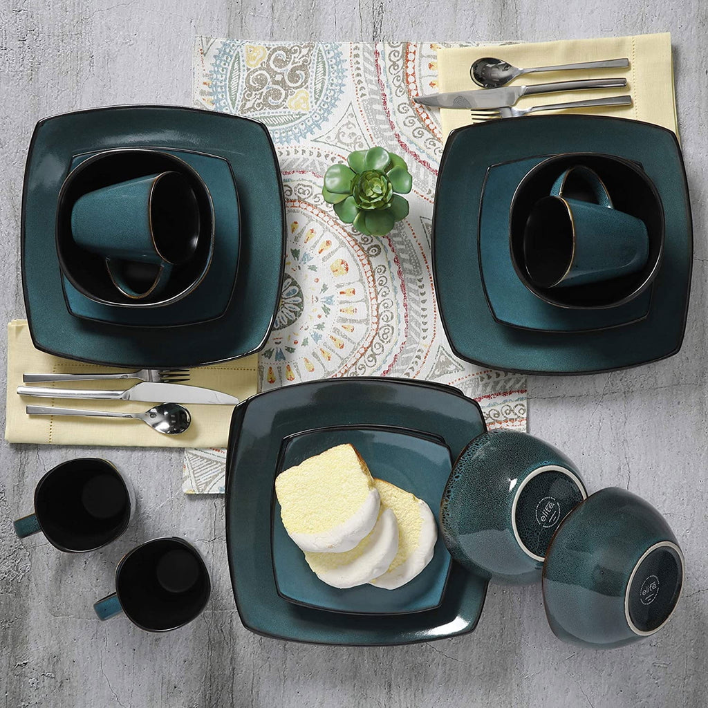 Teal Dinnerware Set, 16 Piece Plates Bowls and Mugs Z89386