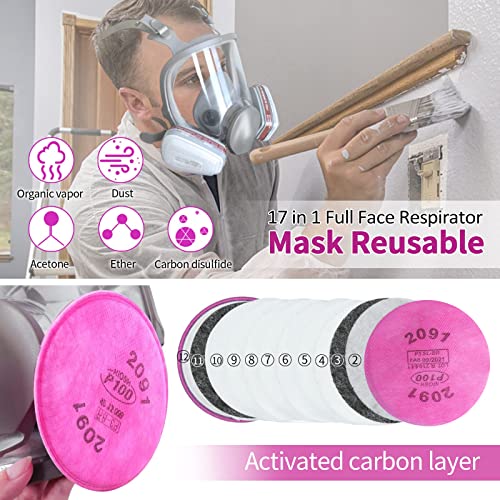 Reusable Full Face Respirator Mask with Filters for Spray Paint and Welding P31754
