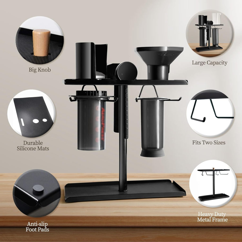 Metal Coffee Caddy Stand for AeroPress and Accessories, Black Y762