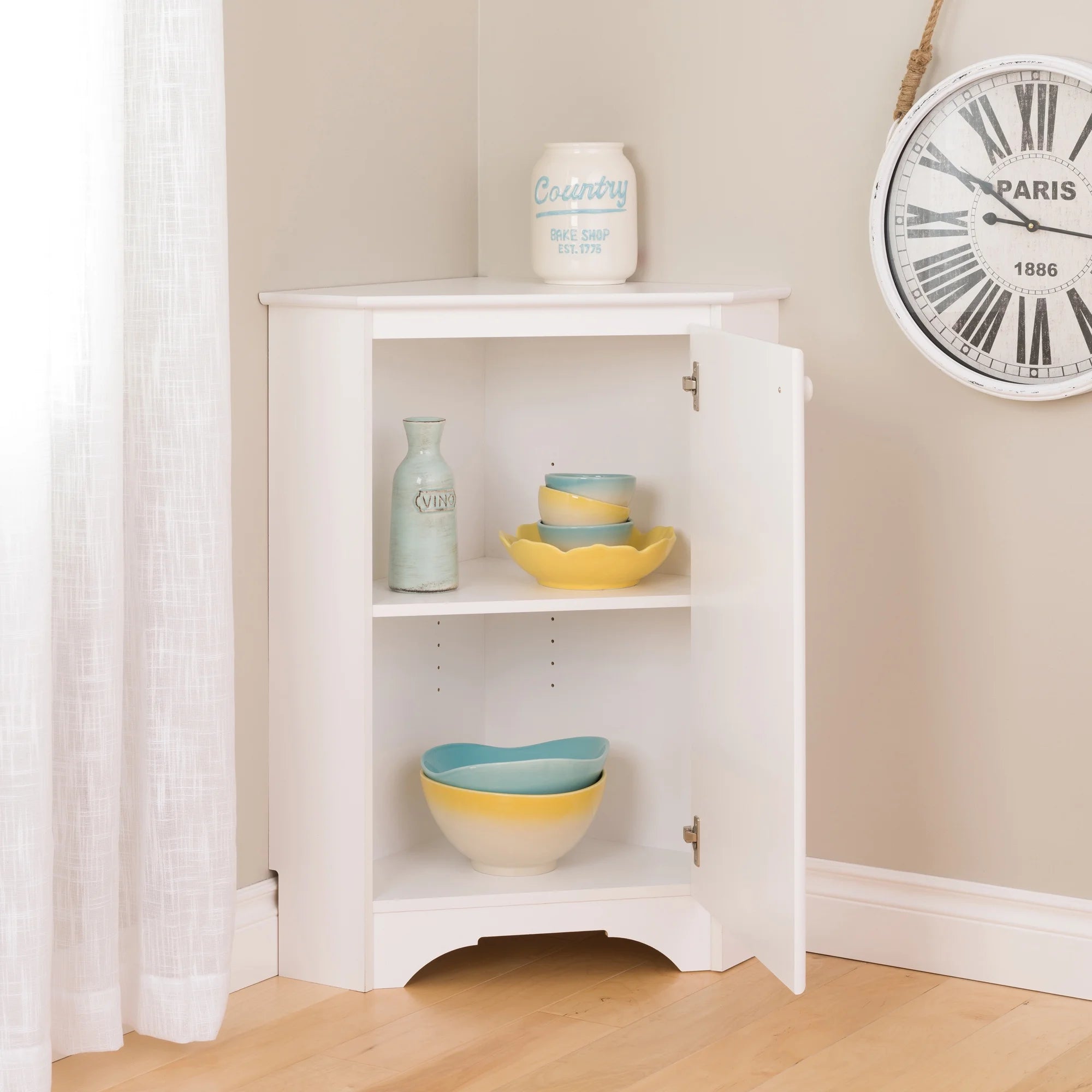 Corner Storage Cabinet with Doors, White C57073