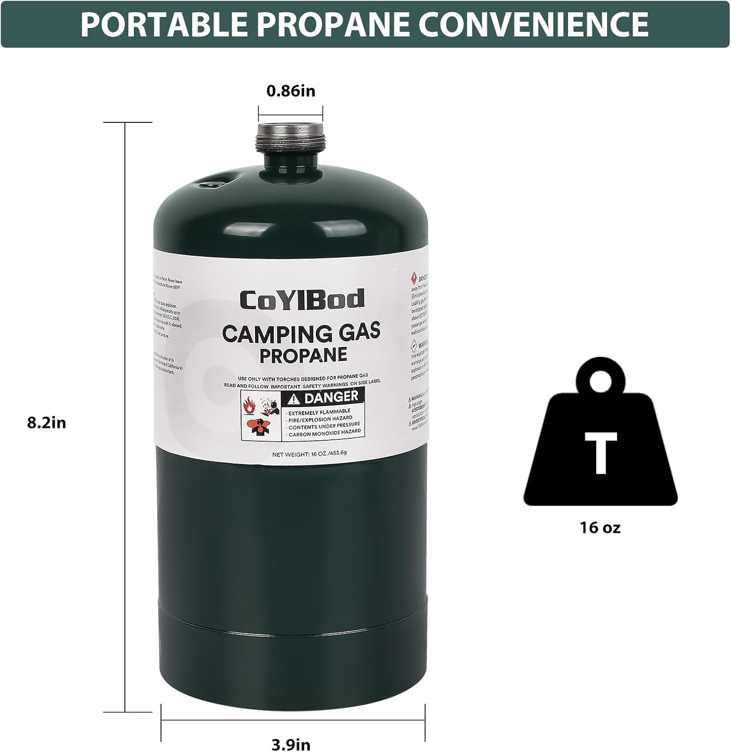 1LB Propane Cylinder Tank, 16 oz, DOT Compliant N125