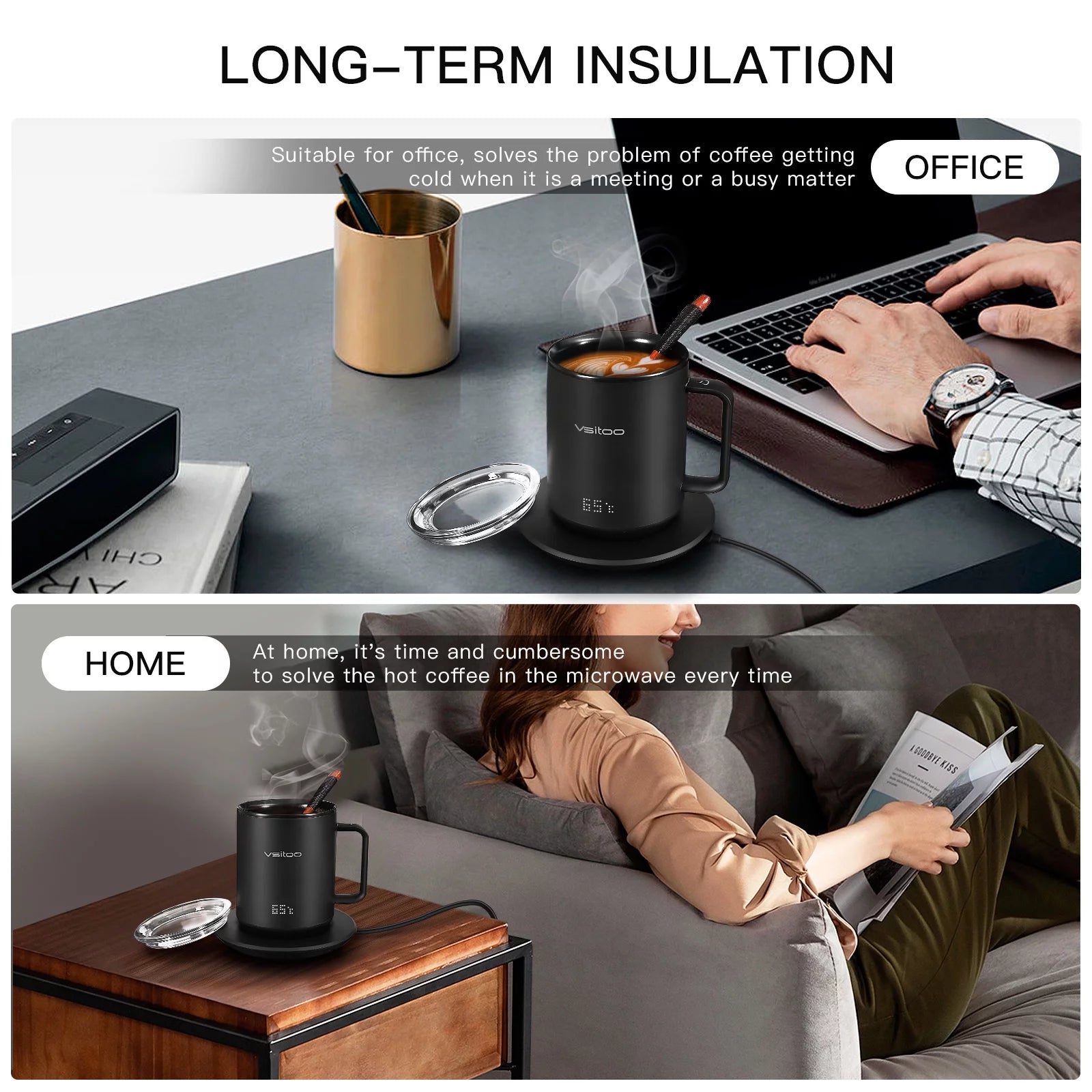 Temperature Control Smart Mug with Lid, Self Heating Coffee Mug 10 oz, LED Display P632771