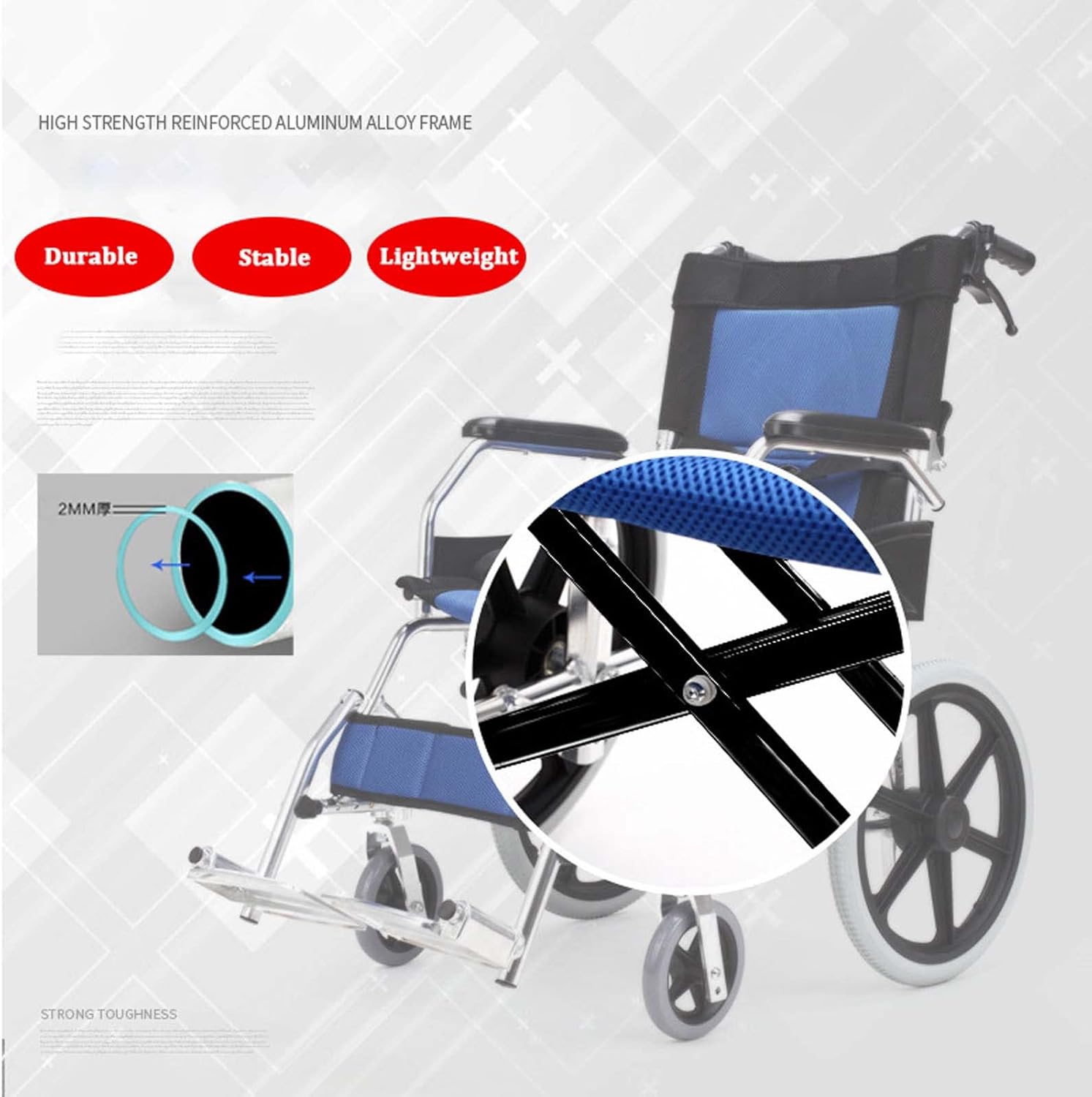 Lightweight Folding Transport Wheelchair with Handbrakes and Swing-Away Footrest W11137