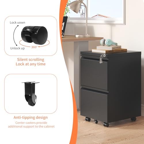 3-Drawer Rolling File Cabinet with Lock, White Q2870