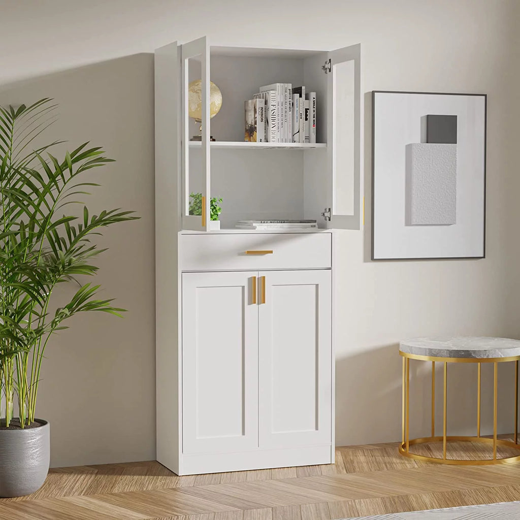White Display Cabinet with Acrylic Glass Doors and Drawer T342899