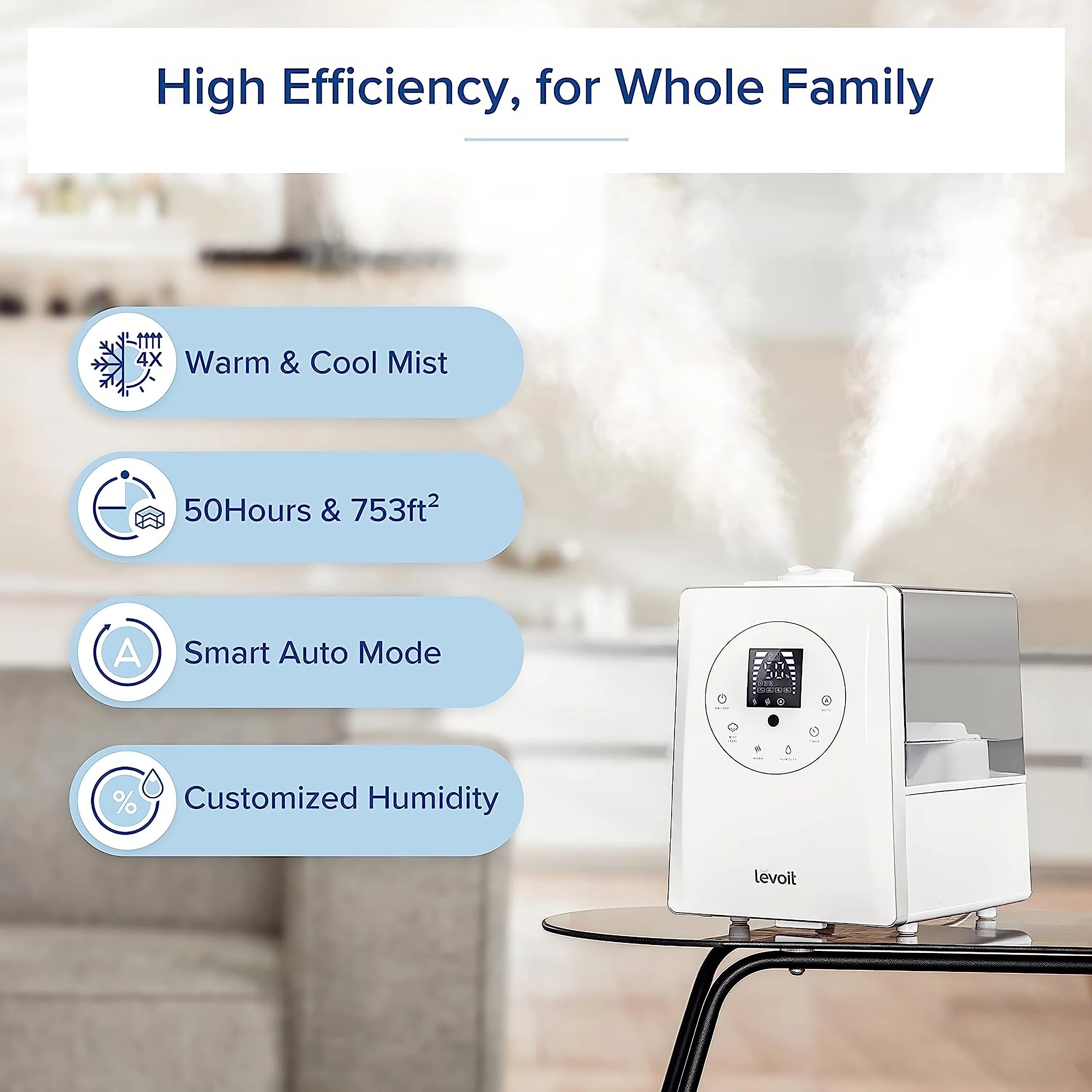 Warm and Cool Mist Humidifier, 6L, 753 sq ft R454