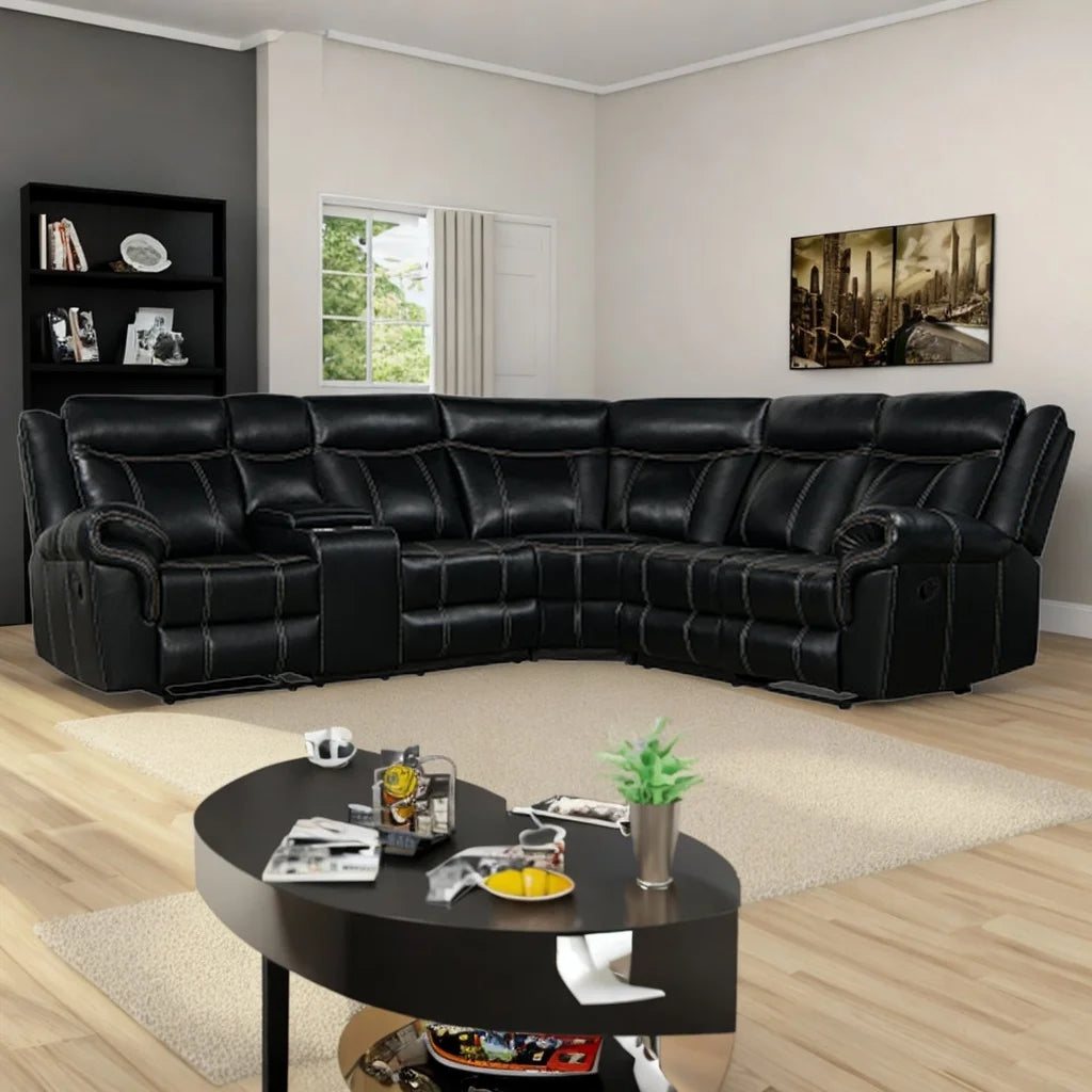 Manual Recliner Sofa with Cup Holder and USB Ports for Home Theater J63899